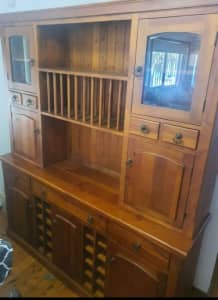 Beautiful solid wood buffet with wine rack and hutch 