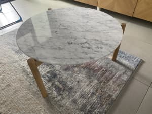 Marble Coffee Table with wooden legs and shelf