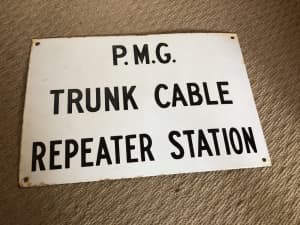PMG TRUNK CABLE REPEATER STATION ENAMEL SIGN ORIGINAL