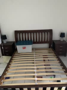 Wooden Queen bed frame matching bedside tables