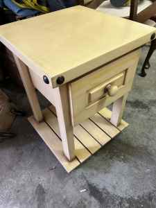 Cream finish solid timber bedside table with single drawer