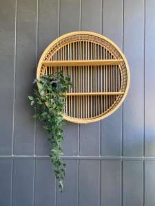 Rattan Round wall shelf with/without mirror