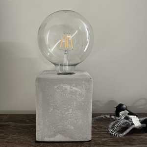 Industrial-Look Concrete Lamp w Decorative Oversize Bulb