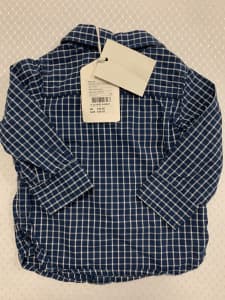 Country Road - Brand New Boys Checked Navy Shirt 0-3 months RRP $45