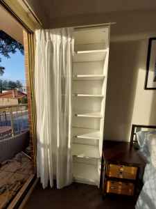 White Ikea Billy Bookcase Shelving With Curtain