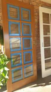 Old wooden Sliding Door bevelled edge glass panels