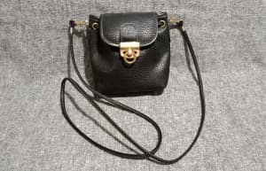 Small Black Over Body Bag Gold Detail Lined Inside Pocket