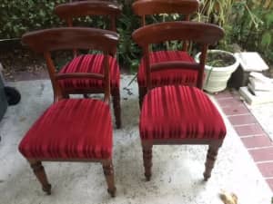 Antique Australian Cedar French Polished Upholstered Dining Chairs x 4