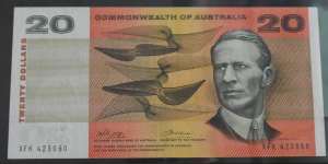 AUSTRALIAN $20 PAPER BANKNOTE aUNC 72 XFK423060 PHILLIPS WHEELER