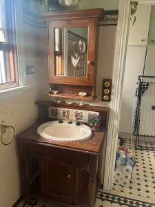 Lovely antique bathroom cabinet and vanity with stand
