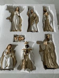 Christmas Nativity 7 piece set in gold & ivory resin premium gift idea
