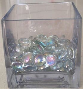 Short, square/cube, crstalline clear, thick glass vase