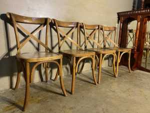 4 excellent condition Russian oak cross back dining chairs ($110 each)