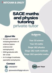 Private Tutoring - Maths, Physics & Science - Mitcham & Unley areas