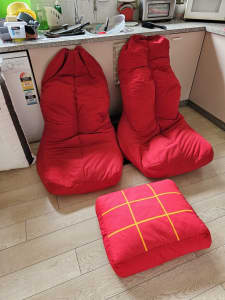2 Bean Bag Chairs 1 Cushion and extra Beans