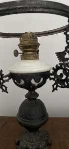 Antique iron lamp/ light , shade is white glass 