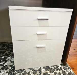3 Drawer White High Gloss Study-Office Storage Cabinet