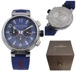 Louis Vuitton Tambour Chronograph Q102V Automatic Blue Black Dial