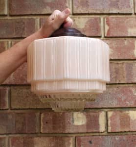Vintage Art Deco Empire Pink Light Fitting Clear Diffuser - 1930s