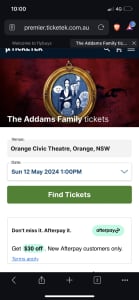 The Addams Family tickets x 4 