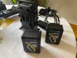 IDX VL-2X charger and two IDX Micro 98 V-lock batteries