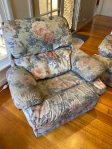 Three seater couch and two recliner chairs