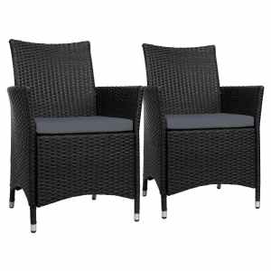 Gardeon 2PC Outdoor Dining Chairs Patio Furniture Wicker Garden Cushi