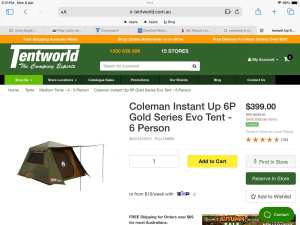Coleman easy up 6 person tent
