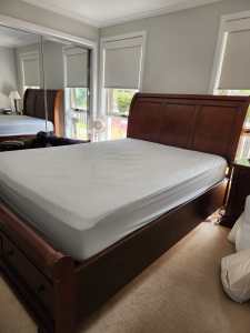 Dark Brown Timber Queen Bed Bedroom Suite