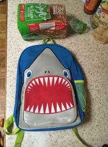 Shark Swimming or Beach Backpack Plastic lined for wet swimmers As New