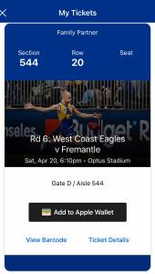 2 x West Coast Eagles v Fremantle Dockers Derby Tix