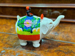 Oriental Japanese Bankoware Yaki Teapot of a Man Riding an Elephant