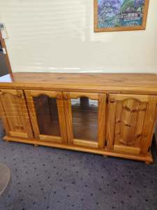 Baltic Pine Timber Buffet/Sideboard with Glass Doors and Mirror Back