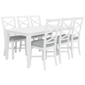 7pc Dining Set 180cm Table 6 Chair Acacia Wood Hampton Furniture - Whi