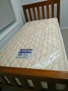 Very Good Condition Wooden Single Bed Frame with Firm Mattress