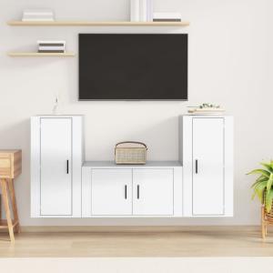 3 Piece TV Cabinet Set High Gloss White Engineered Wood...