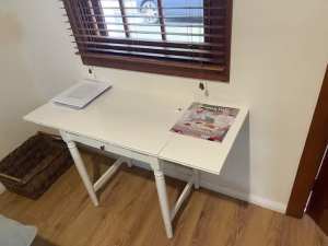 FOLDING DESK / TABLE WHITE TIMBER DESK WITH DRAWER