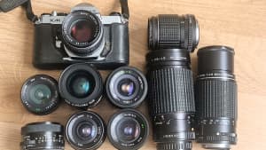 Pentax film camera and LENSES, Adapters to Sony E & m4/3