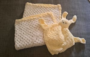 Baby blanket and cuddle rug / toy set, brand new,  handmade crocheted.