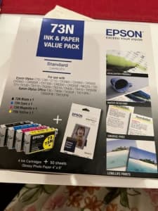 Epson 73N printer ink (old) genuine - 6 cartridges, and photo paper 
