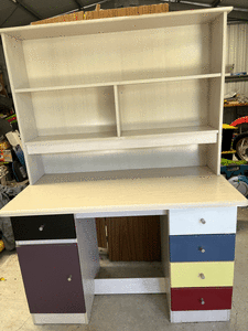 Custom built study desk with bookshelf and drawers