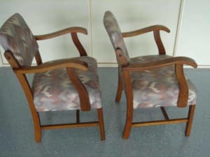 Antique Gossip Chairs 1930s Polished Wood Armchairs Set of Two