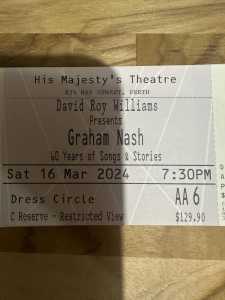 1x Graham Nash ticket tonight at His Majestys Theatre