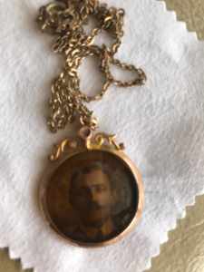 9ct Gold Antique Art Noveau Double Sided Locket on Plated Chain
