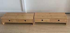 Set of 2 Bamboo Monitor Stand with Drawers W:47cm x D:18cm x H: 11cm