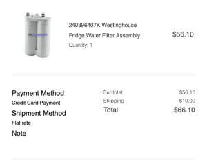 Westinghouse Fridge Water Filter Assembly 240396407K 
