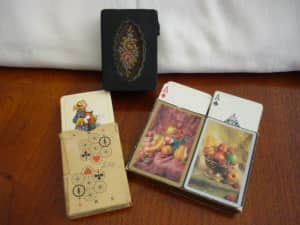 Vintage West Germany card box +3 playing cards BARGAIN $16