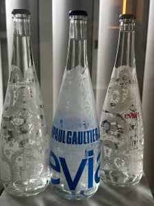 Vintage collectors Evian glass bottles Christian Lacroix Jean Paul G