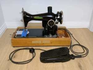 Vintage Dobbie Electric Sewing Machine with Timber Base and Carry Case