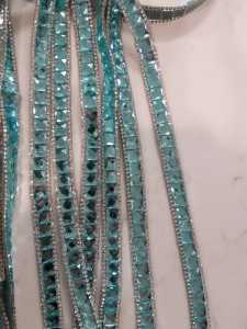 Stunning turquoise and diamante iron on beading 13mm wide 10 metres